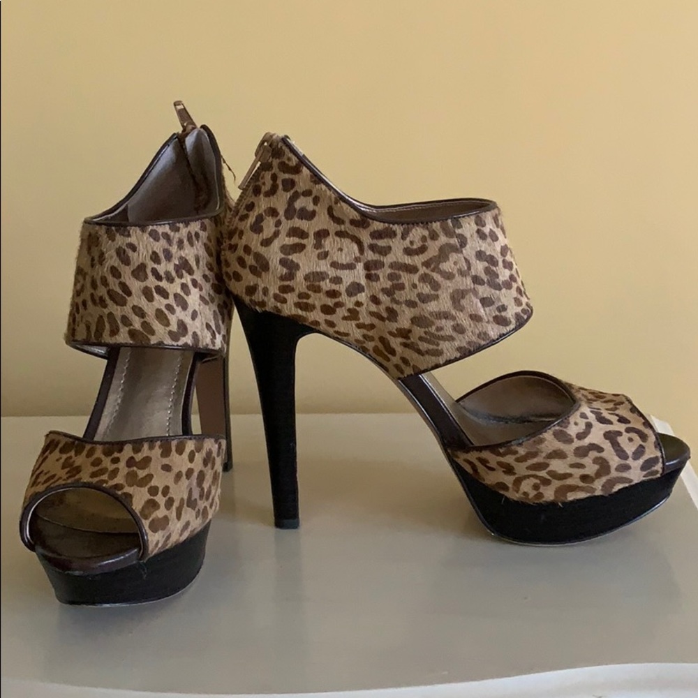 BCBG Leopard Fur Print Platform Heels